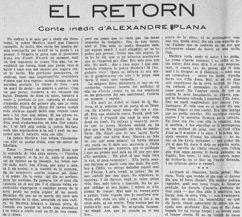 alexandre plana el retorn conte el mirador noucentista 1929